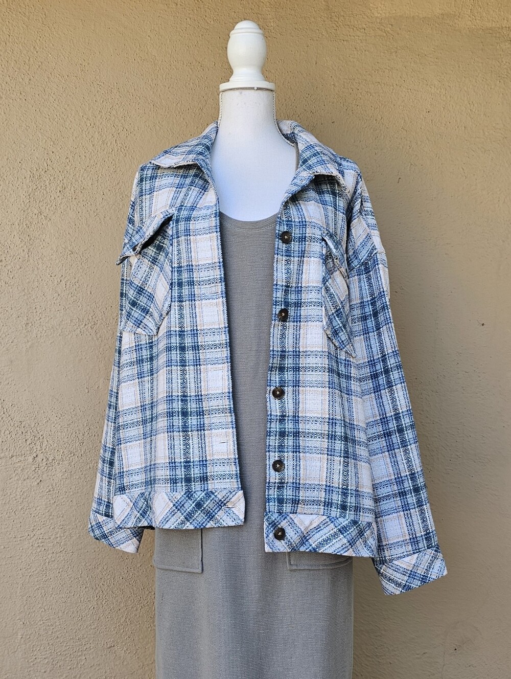 Blue Plaid Boston Traders Shacket Sz XL
